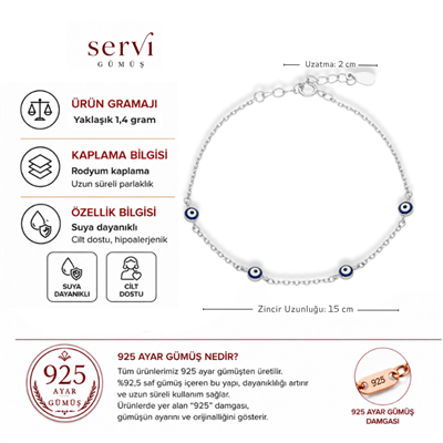 Servi 925 Ayar Blue Charm Bileklik