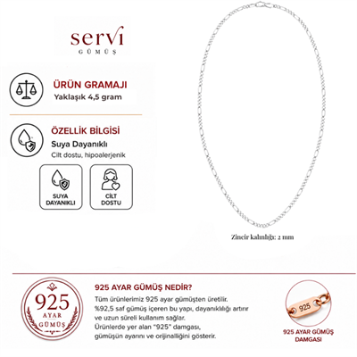 Servi 925 Ayar Gümüş 2 mm Figaro Zincir Kolye