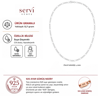 Servi 925 Ayar Gümüş 4 MM Figaro Zincir Kolye