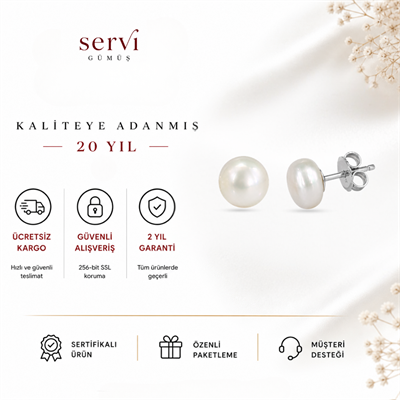 Servi 925 Ayar Gümüş 6 mm İnci Küpe