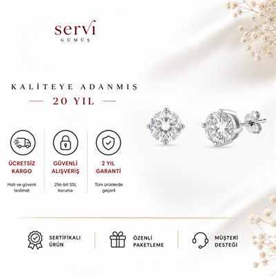 Servi 925 Ayar Gümüş Adele 5 mm Tektaş Küpe