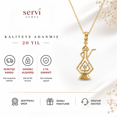 Servi 925 Ayar Gümüş Altın Renk Tektaşlı Kadın Figürlü Kolye