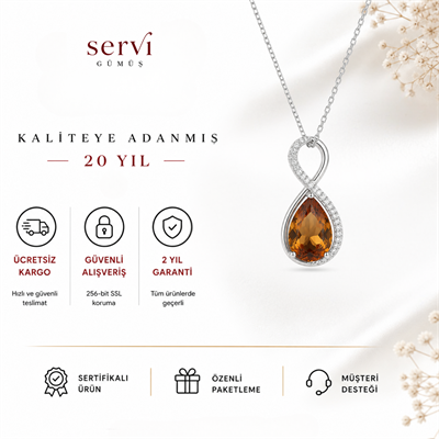 Servi 925 Ayar Gümüş Amber Damla Taşlı Sonsuzluk Kolye