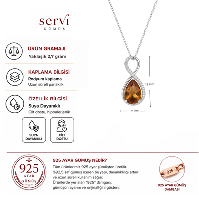Servi 925 Ayar Gümüş Amber Damla Taşlı Sonsuzluk Kolye