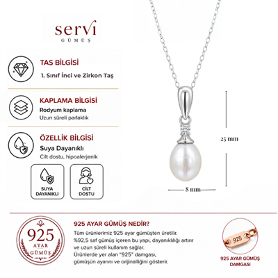 Servi 925 Ayar Gümüş Amelie İnci Damla Kolye