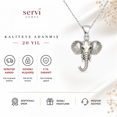 Servi 925 Ayar Gümüş Antik Fil Kolye