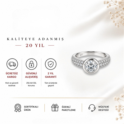 Servi 925 Ayar Gümüş Aurelia Yan Taşlı Sıvama Tektaş Yüzük