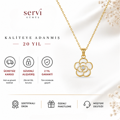 Servi 925 Ayar Gümüş Bianca Beyaz Mineli Gül Kolye