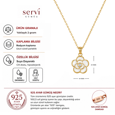 Servi 925 Ayar Gümüş Bianca Beyaz Mineli Gül Kolye