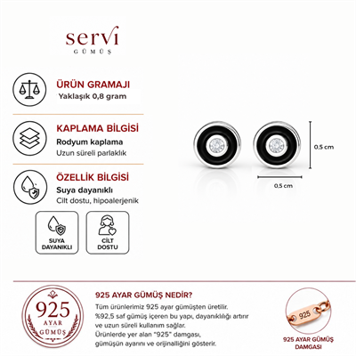 Servi 925 Ayar Gümüş Black Orbit Zirkon Taşlı Siyah Mineli Küpe