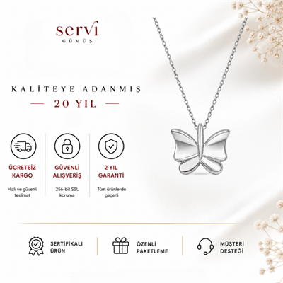 Servi 925 Ayar Gümüş Butterfly Kelebek Kolye