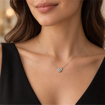 Servi 925 Ayar Gümüş Crystal Heart Tektaş Kalp Kolye