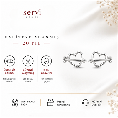 Servi 925 Ayar Gümüş Cupid Kalp ve Ok Küpe 