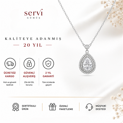 Servi 925 Ayar Gümüş Damla Zirkon Taşlı Kolye