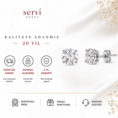 Servi 925 Ayar Gümüş Diamond Glow 6 mm Zirkon Taşlı Tektaş Küpe