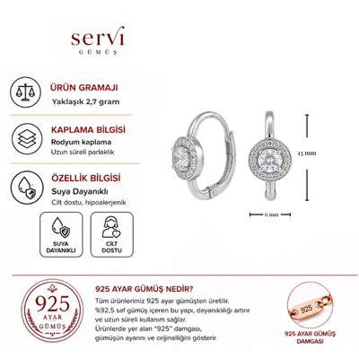 Servi 925 Ayar Gümüş Diana Taşlı Halka Küpe