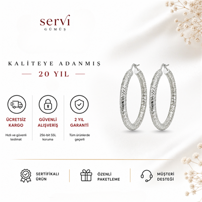 Servi 925 Ayar Gümüş Dokulu Desenli İtalyan Halka Küpe