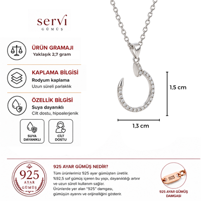 Servi 925 Ayar Gümüş Eclipse Zirkon Taşlı Açık Halka Kolye
