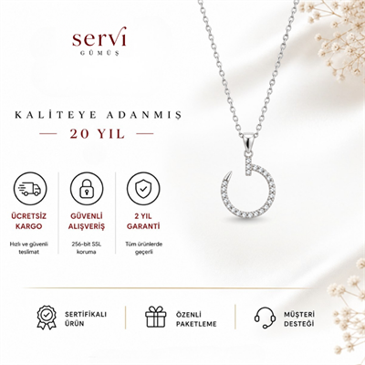 Servi 925 Ayar Gümüş Eclipse Zirkon Taşlı Açık Halka Kolye