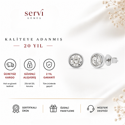 Servi 925 Ayar Gümüş Elisse 6  mm Tektaş Küpe