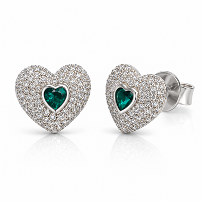 Servi 925 Ayar Gümüş Emerald Love Zümrüt Rengi Taşlı Kalp Küpe