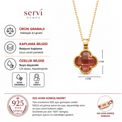 Servi 925 Ayar Gümüş Fasetli Dört Yaprak Yonca Taşlı Kolye