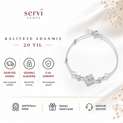 Servi 925 Ayar Gümüş Filigran Detaylı Dört Yapraklı Yonca Şans Bilekliği  