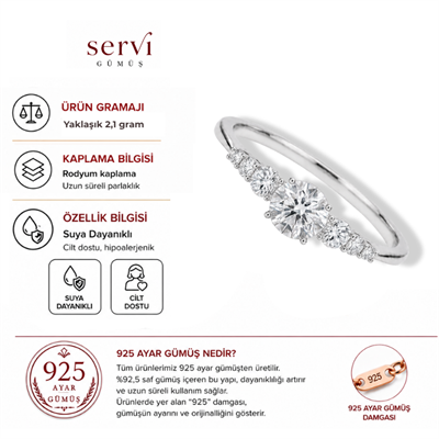 Servi 925 Ayar Gümüş Forever Love Yan Yaşlı Tektaş Nişan Yüzüğü