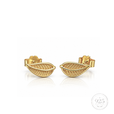 Servi 925 Ayar Gümüş Golden Leaf Yaprak Küpe