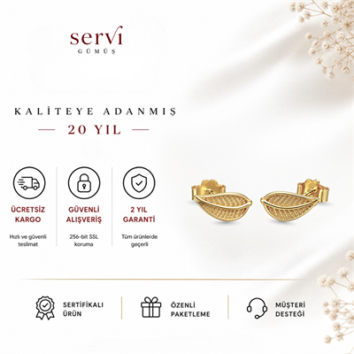 Servi 925 Ayar Gümüş Golden Leaf Yaprak Küpe