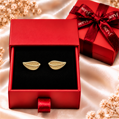 Servi 925 Ayar Gümüş Golden Leaf Yaprak Küpe