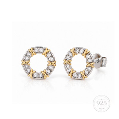 Servi 925 Ayar Gümüş Golden Stitch Zirkon Taşlı İki Renkli Halka Küpe