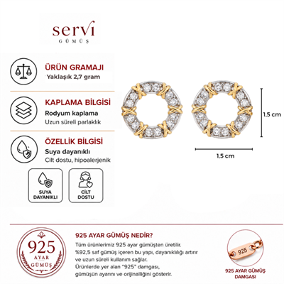Servi 925 Ayar Gümüş Golden Stitch Zirkon Taşlı İki Renkli Halka Küpe