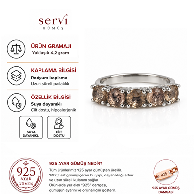 Servi 925 Ayar Gümüş  Zultanit Beştaşlı Yüzük
