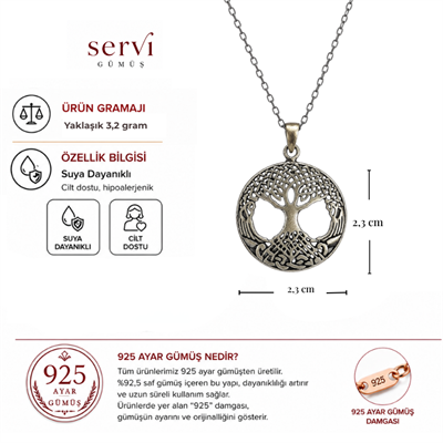 Servi 925 Ayar Gümüş Hayat Ağacı Kolye