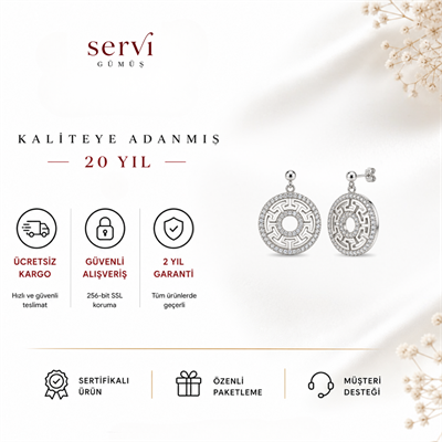 Servi 925 Ayar Gümüş Helene Zirkon Taşlı Yuvarlak Sallantılı Küpe