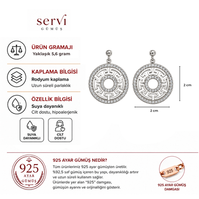 Servi 925 Ayar Gümüş Helene Zirkon Taşlı Yuvarlak Sallantılı Küpe