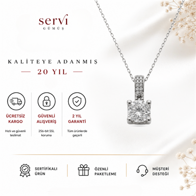 Servi 925 Ayar Gümüş Işıltılı Zirkon Taşlı Tektaş Kolye