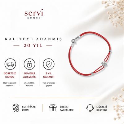 Servi 925 Ayar Gümüş Kırmızı İpli Baklava Figürlü Şans Bilekliği