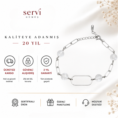 Servi 925 Ayar Gümüş Kristal Boncuklu Modern Zincir Bileklik
