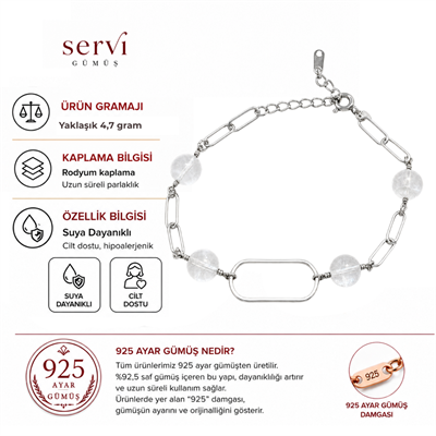 Servi 925 Ayar Gümüş Kristal Boncuklu Modern Zincir Bileklik