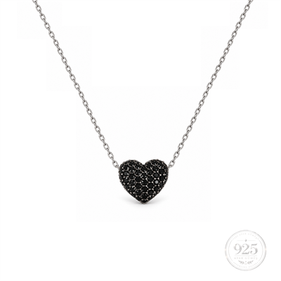 Servi 925 Ayar Gümüş Midnight Love Siyah Zirkon Taşlı kalp Figürlü Kolye