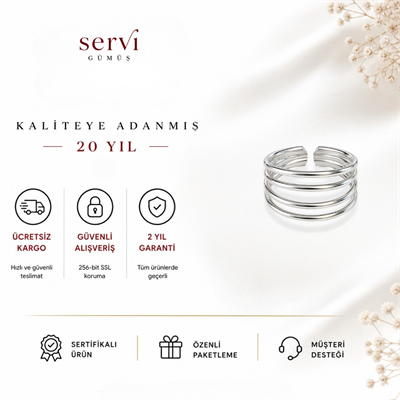 Servi 925 Ayar Gümüş Linea Çoklu Bantlı Ayarlanabilir Eklem ve Ayak Yüzüğü