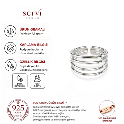 Servi 925 Ayar Gümüş Linea Çoklu Bantlı Ayarlanabilir Eklem ve Ayak Yüzüğü