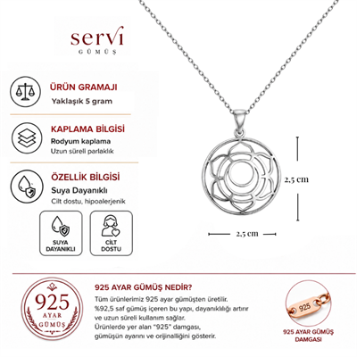 Servi 925 Ayar Gümüş Lotus Mandala Kolye