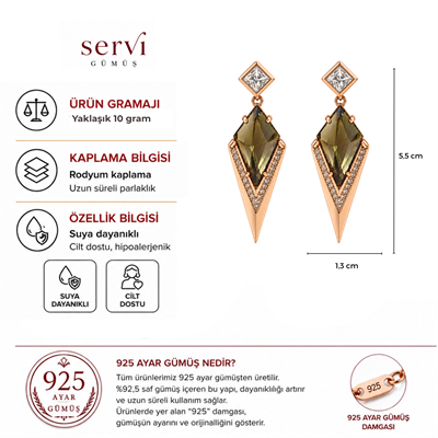 Servi 925 Ayar Gümüş Majestic Zultanit Taşlı Geometrik Damla Küpe