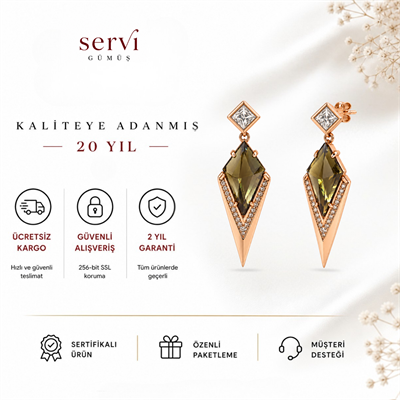 Servi 925 Ayar Gümüş Majestic Zultanit Taşlı Geometrik Damla Küpe