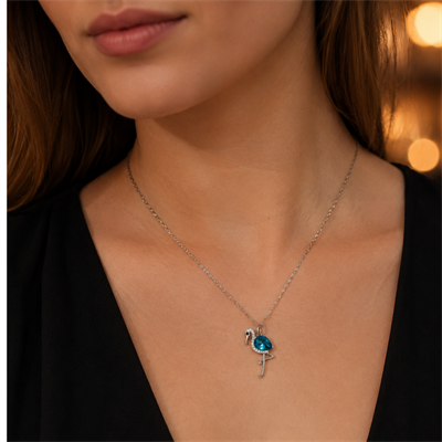 Servi 925 Ayar Gümüş Mavi Taşlı Flamingo Kolye