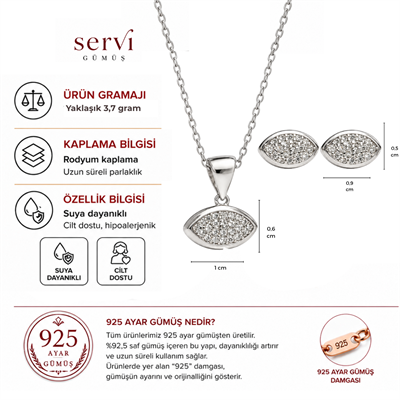 Servi 925 Ayar Gümüş Minimal Göz Formlu Kolye ve Küpe Set