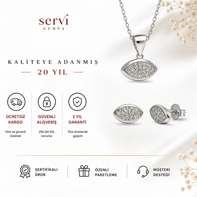 Servi 925 Ayar Gümüş Minimal Göz Formlu Kolye ve Küpe Set